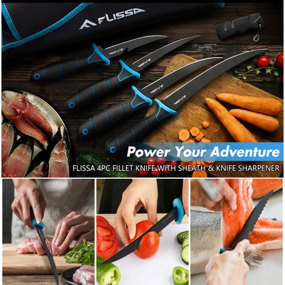 Flissa Fillet Knife Set With Pouch 5 Piece 4 Knives 1 Sharpener 5